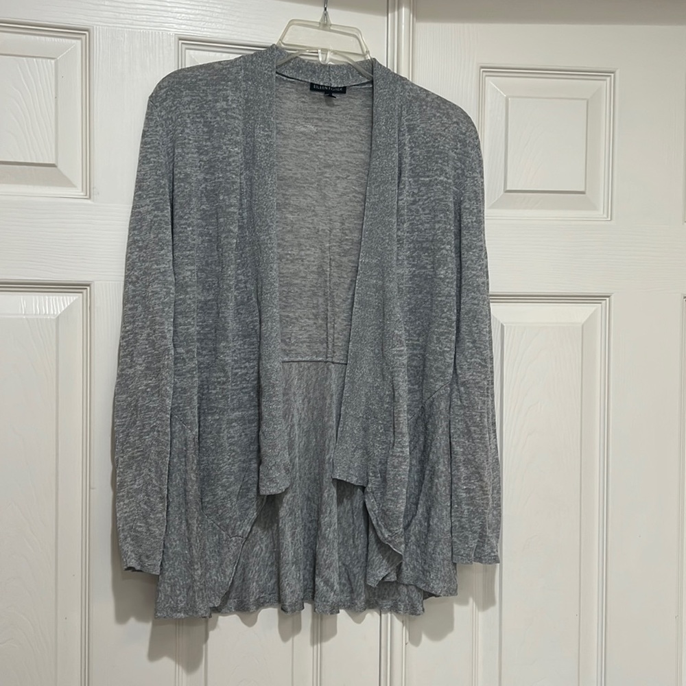 EILEEN FISHER gray ribbed long  sleeve lightweight cardigan‎ size XS